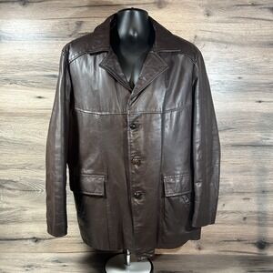 Vintage Mens Leather Jacket Size Large Brown Button Down Zip Out Lined Phase 2